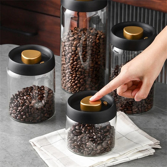 1pc Coffee Beans Vacuum Sealed Tank Household Glass Food Storage Tank For Moisture-proof Air Extraction Tea Storage TanK - POCILLO