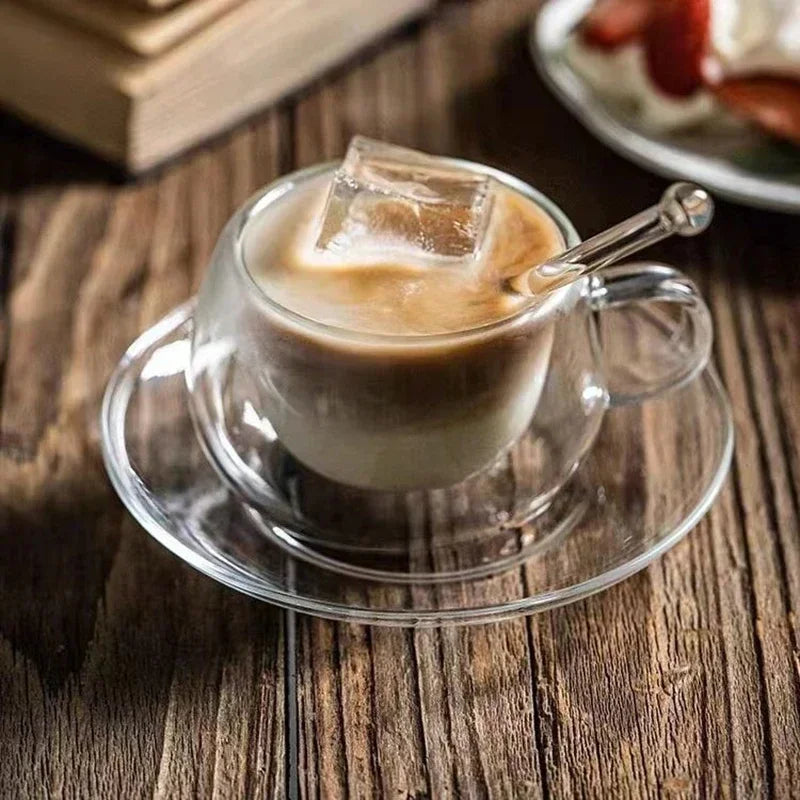 Double Wall Glass Coffee Cup and Saucer Set - POCILLO