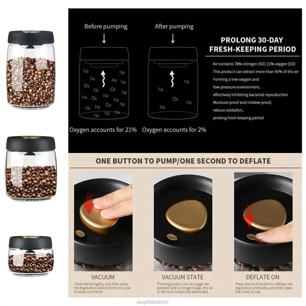 1pc Coffee Beans Vacuum Sealed Tank Household Glass Food Storage Tank For Moisture-proof Air Extraction Tea Storage TanK - POCILLO