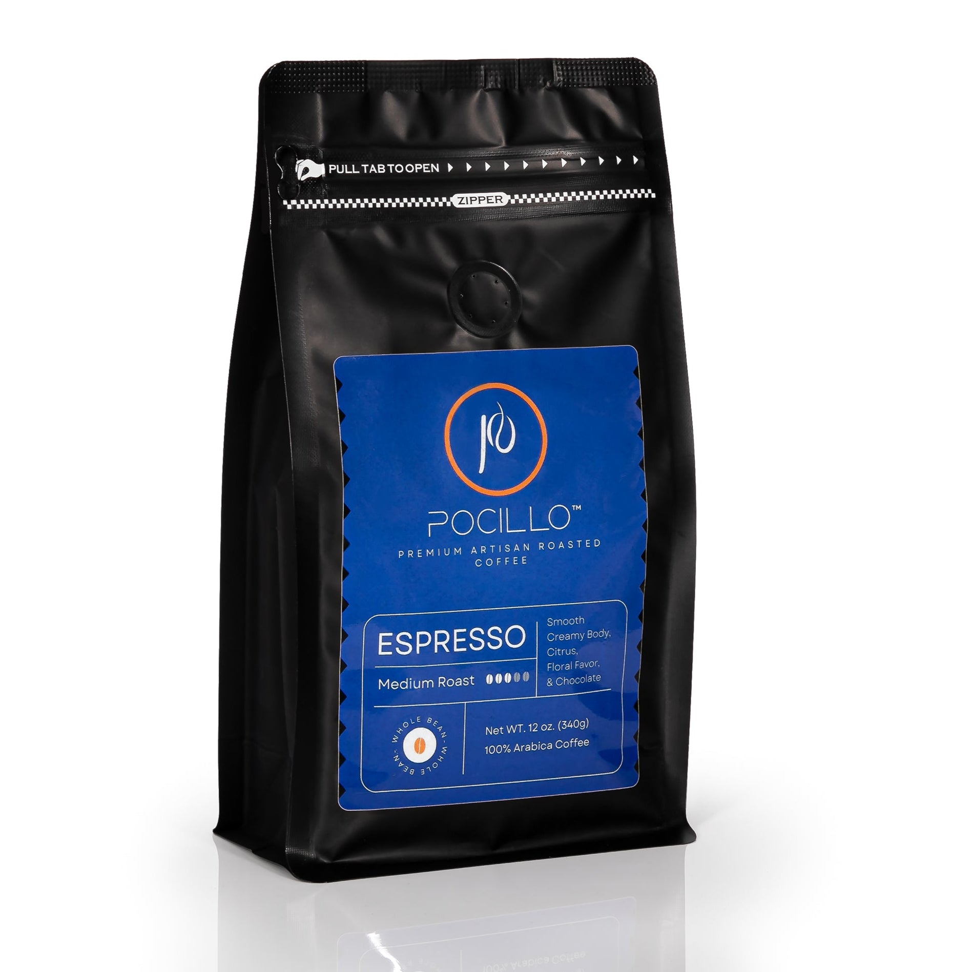 Premium Espresso Coffee | Whole Bean | Medium Roast | 12 ounces bag | POCILLO - POCILLO