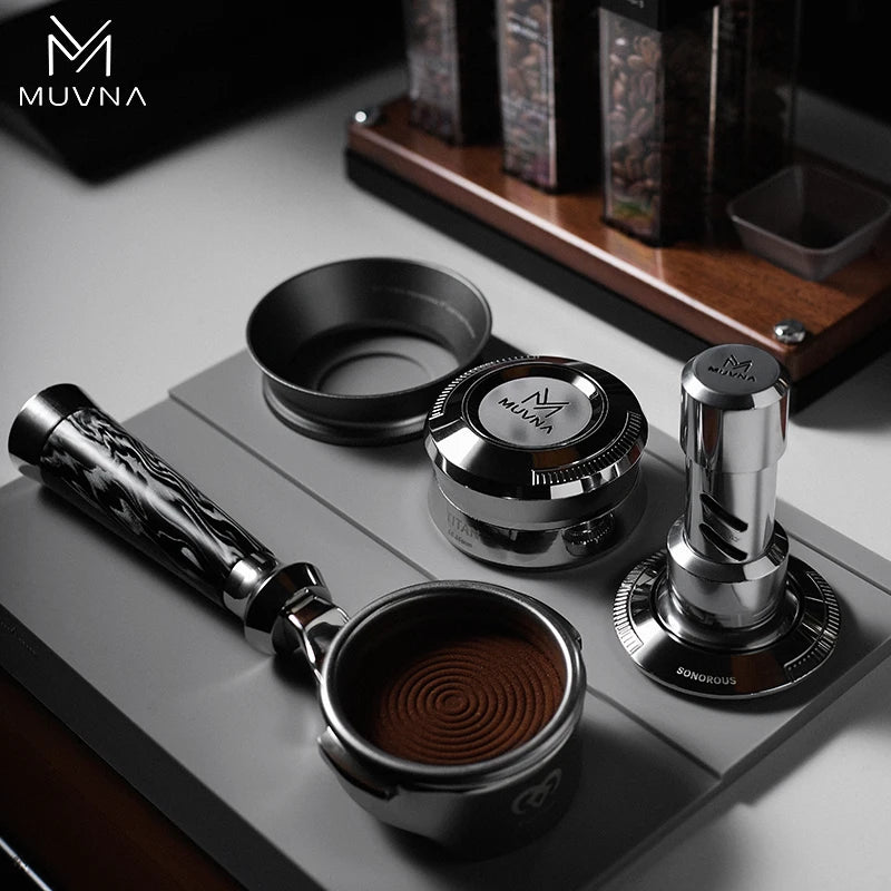 MUVNA V2 Espresso Tamper, 30 lbs pressure Spring-loaded Coffee Tamper, Stainless Steel Gravity Adaptive Height Distributor Set - POCILLO