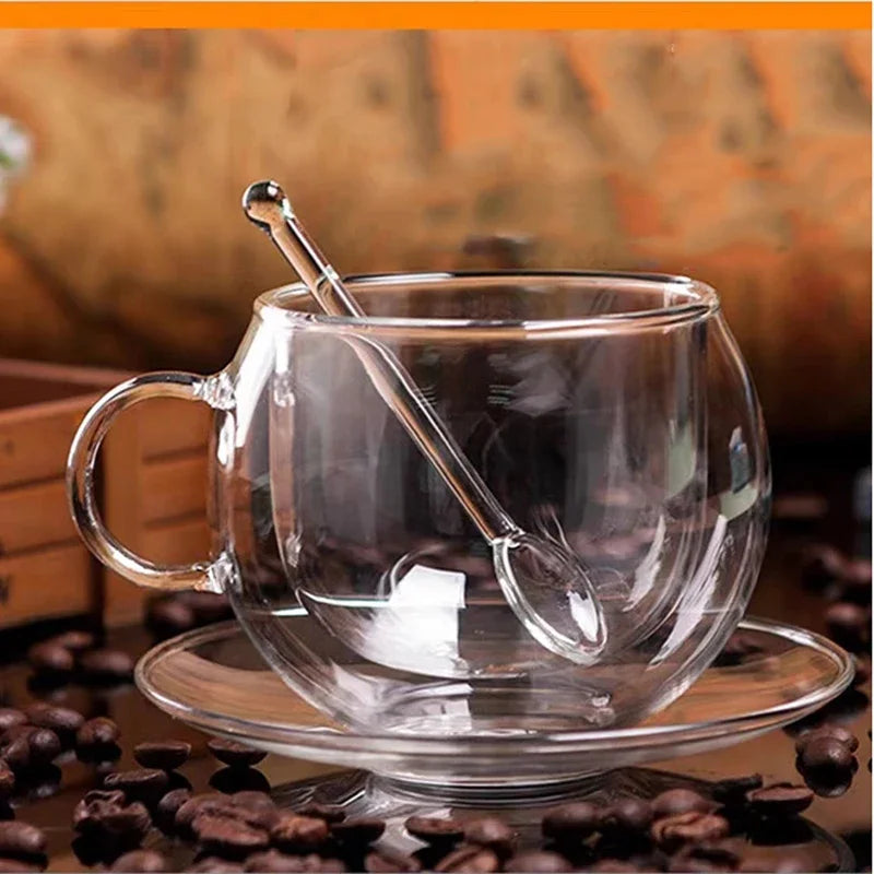 Double Wall Glass Coffee Cup and Saucer Set - POCILLO