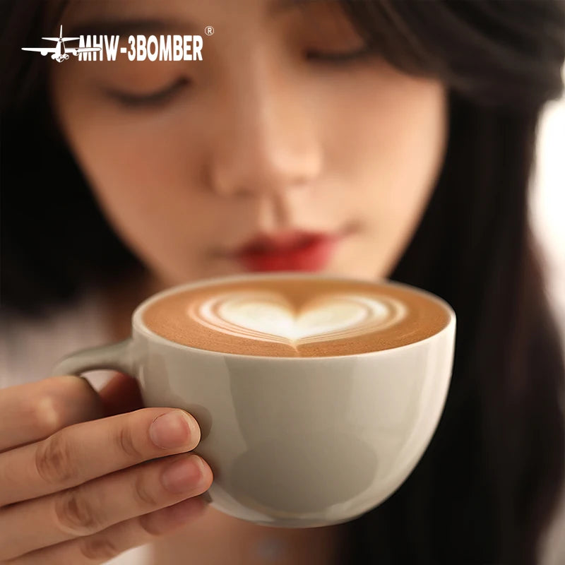 MHW-3BOMBER 300ml Latte Mugs Ceramic Saucer | Cappuccino Latte Art Cup set - POCILLO