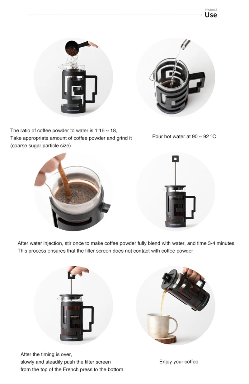 French Press Kettle 350ml 10oz. Heat-Resistant Glass Coffee/Tea Pot With Filter Screen - POCILLO