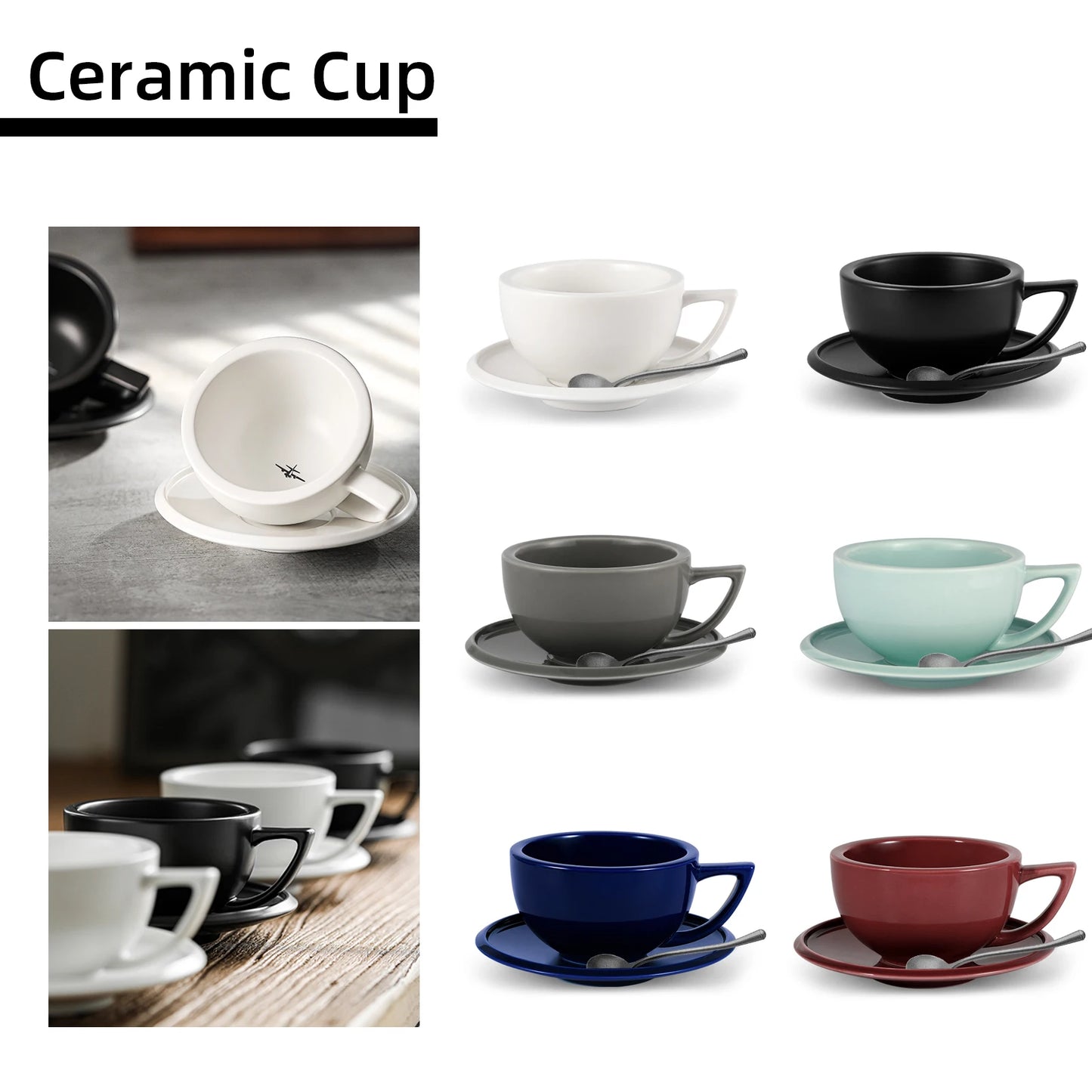 MHW-3BOMBER 280ml Espresso Cups Saucers with Spoons Set - POCILLO