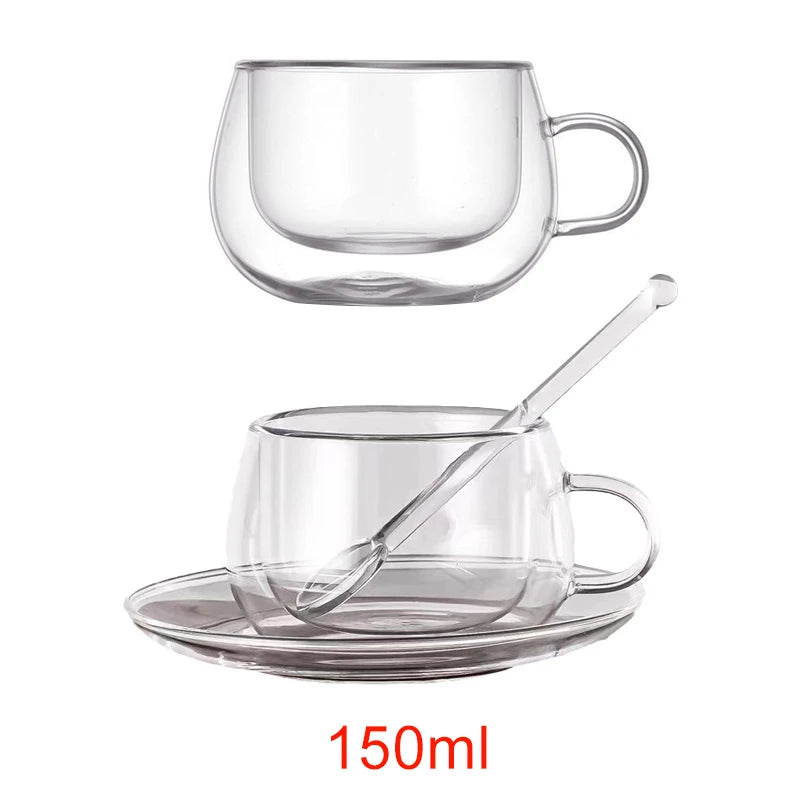 Double Wall Glass Coffee Cup and Saucer Set - POCILLO
