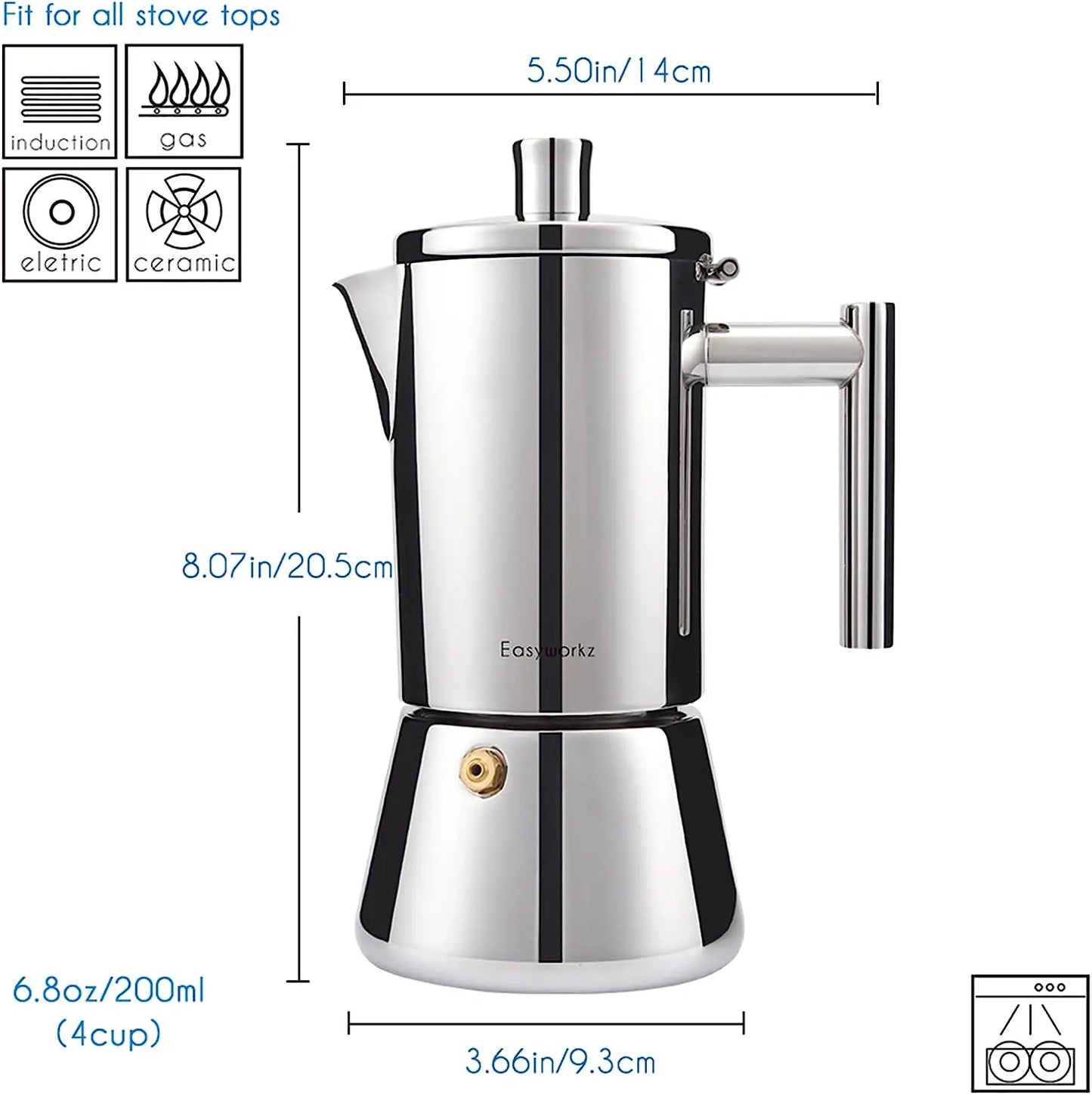 Stovetop Espresso Maker Stainless Steel Italian - POCILLO