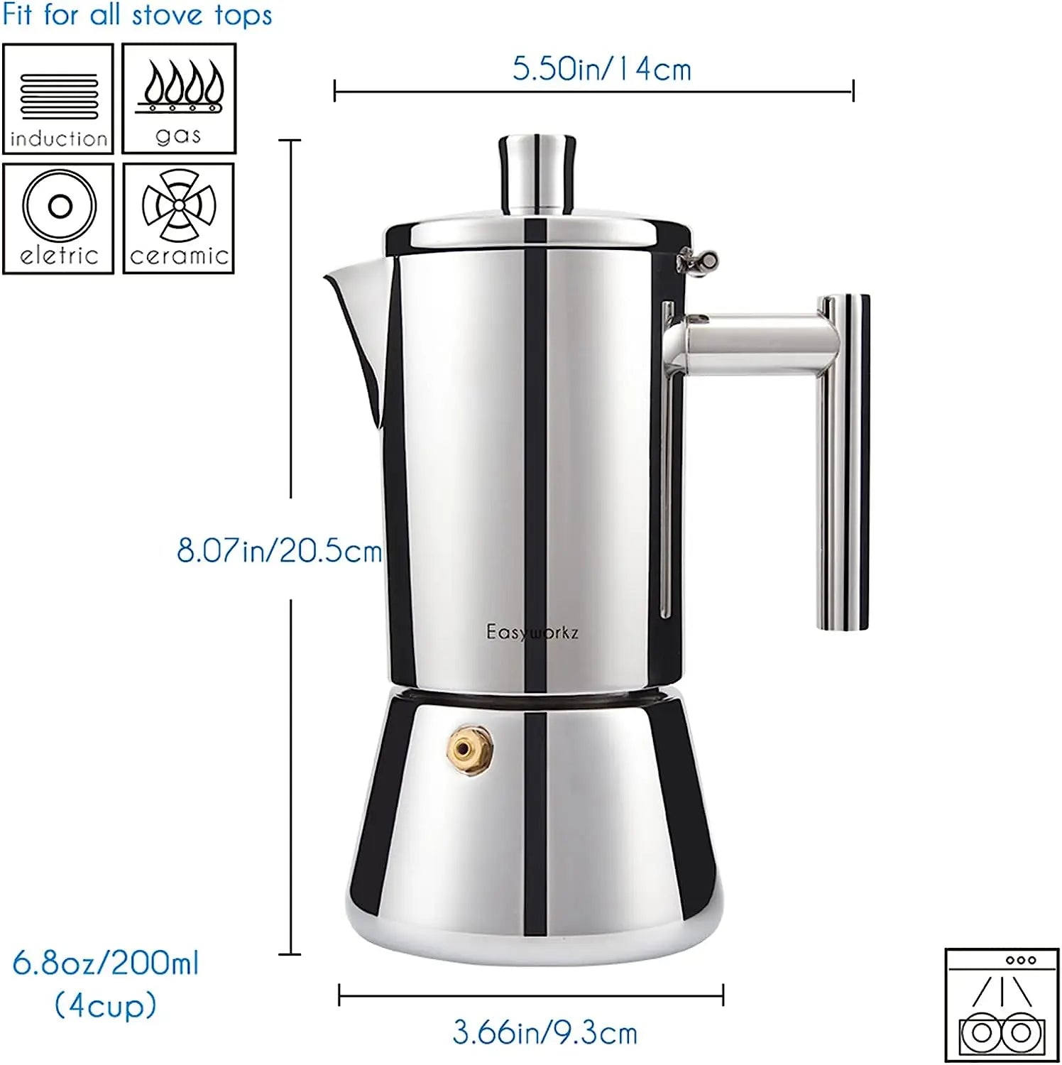 Stovetop Espresso Maker Stainless Steel Italian - POCILLO