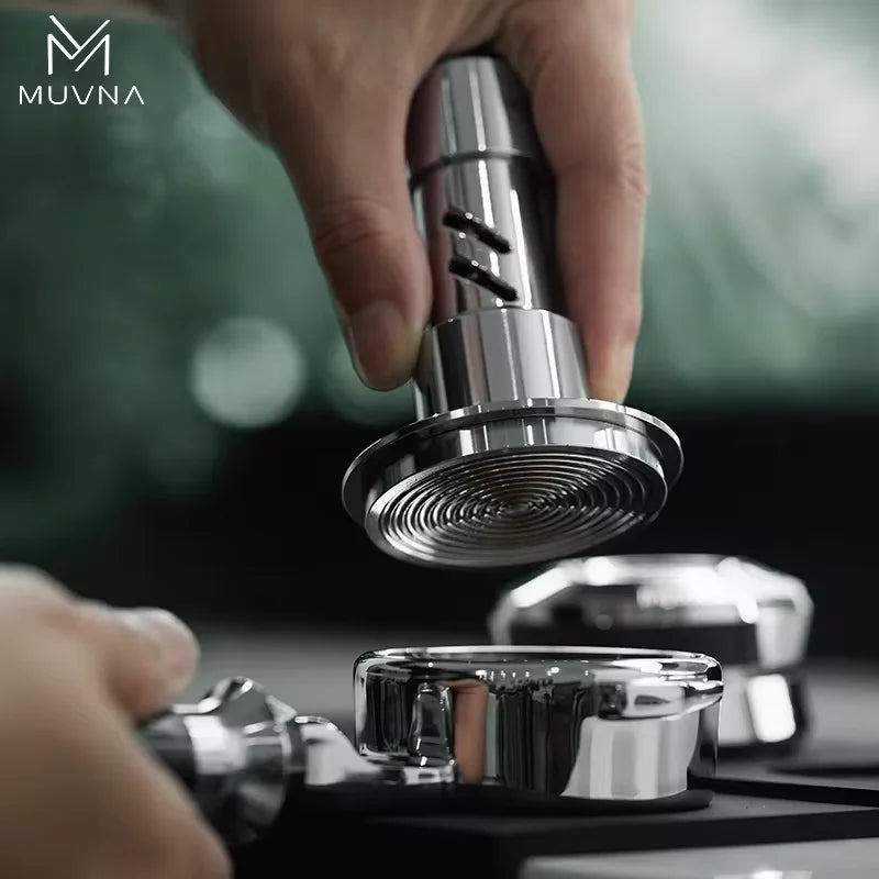 MUVNA V2 Espresso Tamper, 30 lbs pressure Spring-loaded Coffee Tamper, Stainless Steel Gravity Adaptive Height Distributor Set - POCILLO