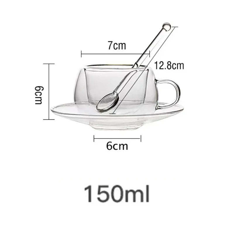 Double Wall Glass Coffee Cup and Saucer Set - POCILLO