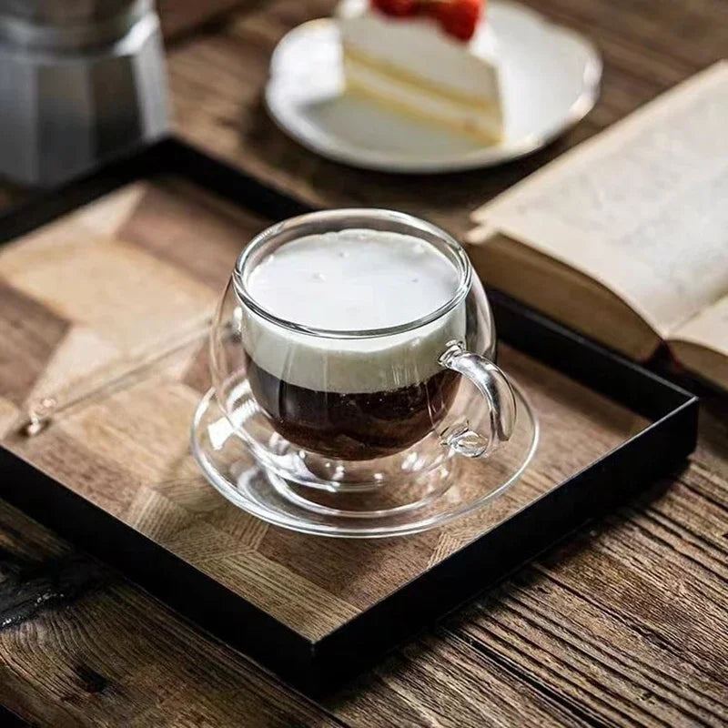 Double Wall Glass Coffee Cup and Saucer Set - POCILLO
