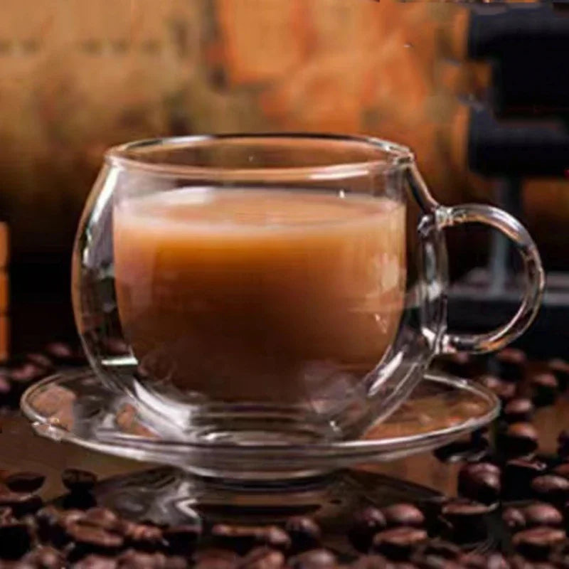 Double Wall Glass Coffee Cup and Saucer Set - POCILLO