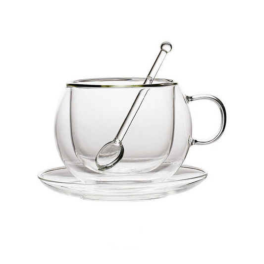 Double Wall Glass Coffee Cup and Saucer Set - POCILLO