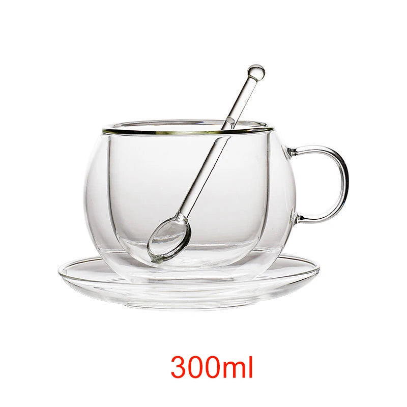 Double Wall Glass Coffee Cup and Saucer Set - POCILLO